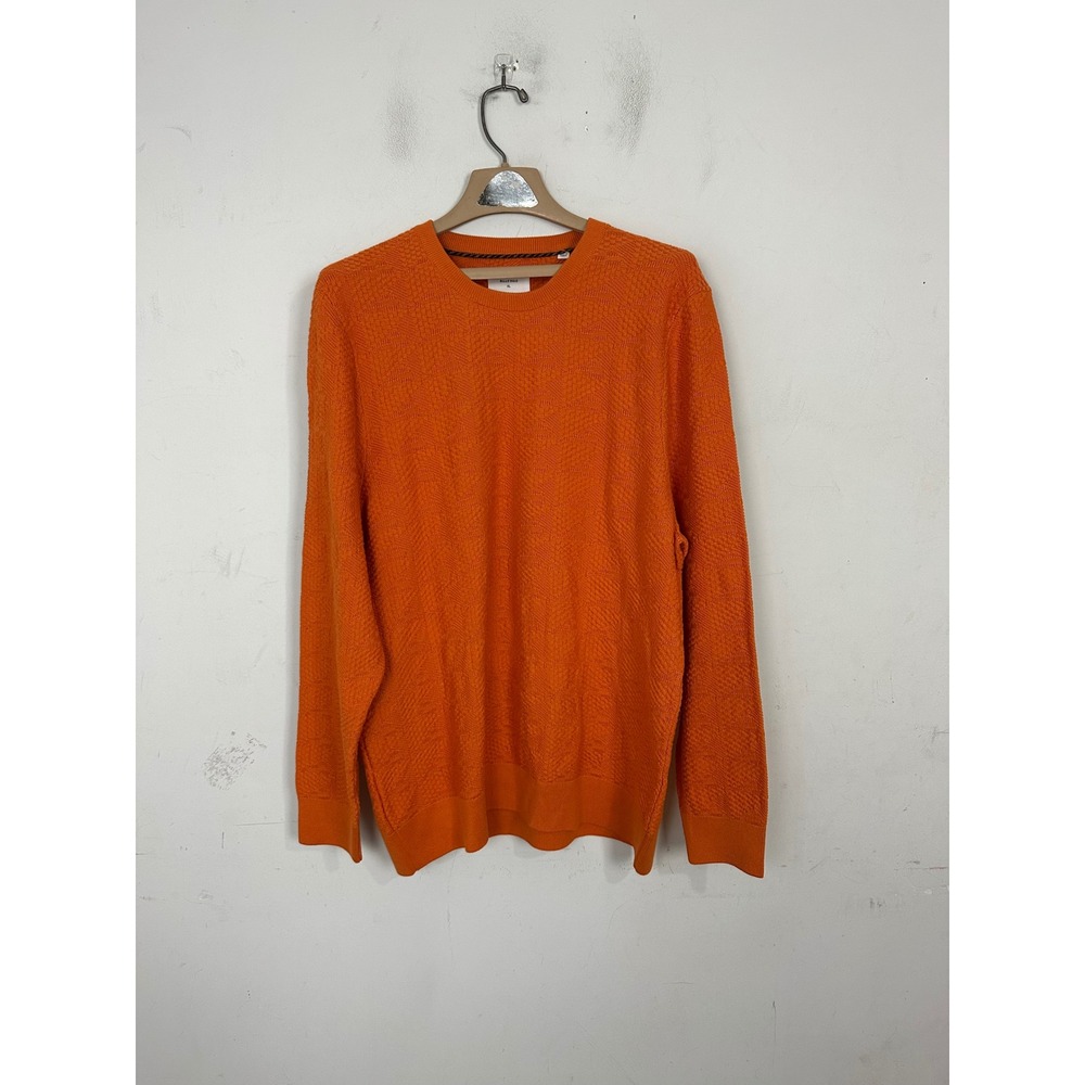 Billy Reid Mens XL Orange Textured Cotton Knit Crewneck Sweater Long Sleeve